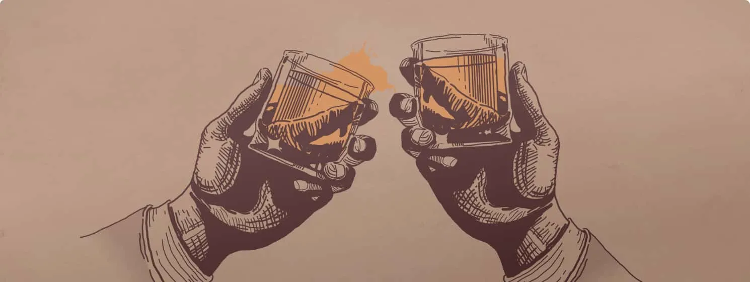 Hands toasting with whisky glasses